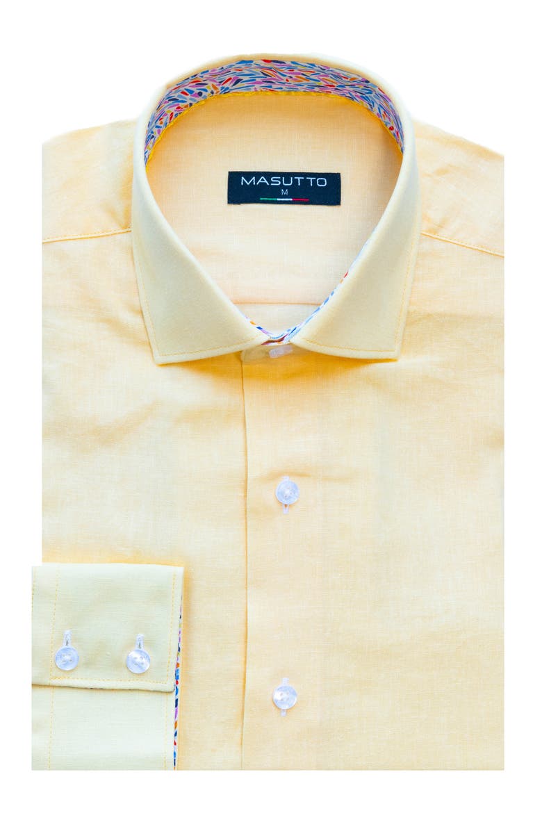 Lin Linen Button-Up Shirt, Main, color, Yellow