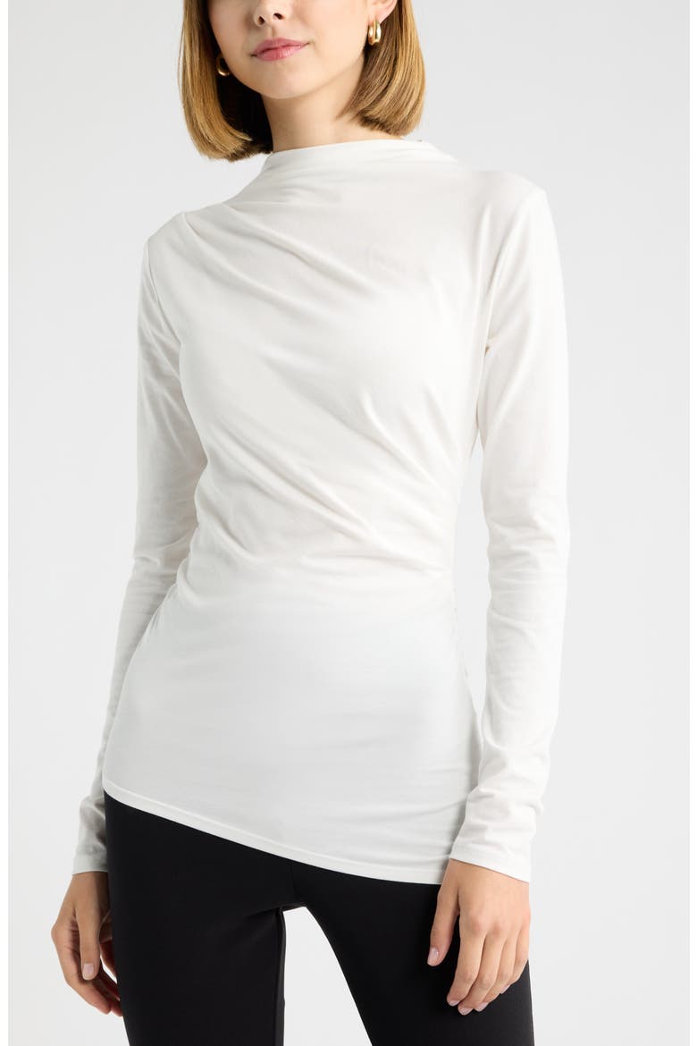 Ruched Asymmetrical Mock Neck Top, Alternate, color, IVORY