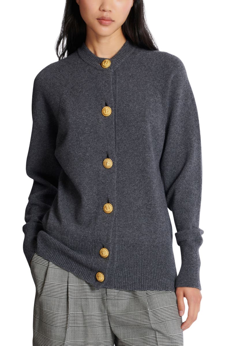 Balmain Buttoned eco-cashmere cardigan, Alternate, color, Grey