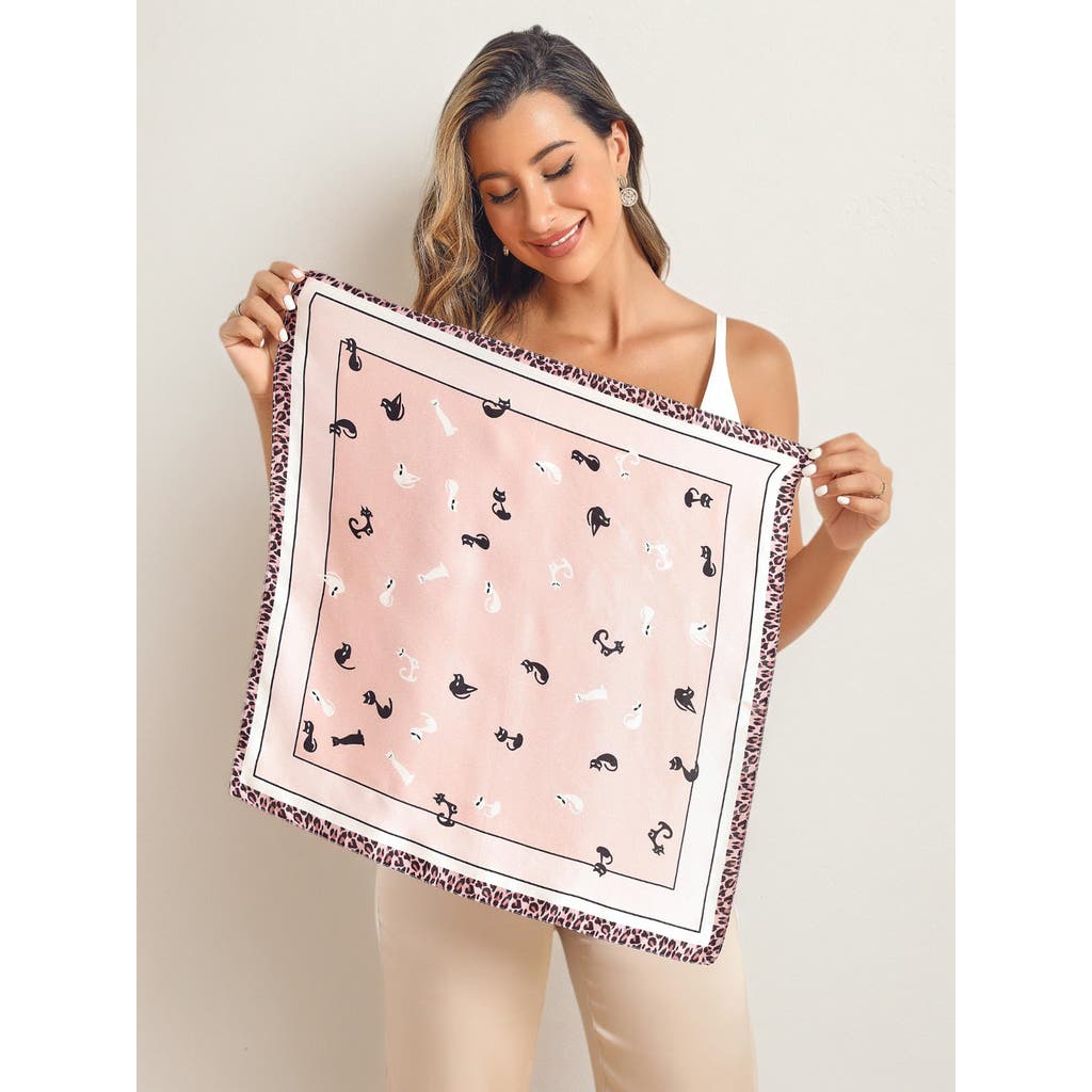 Silksilky Pure Silk Printed Designer Square Scarf 53x53cm/21 In Pink