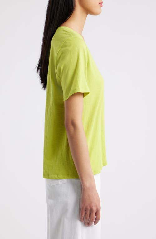Eileen Fisher Easy V-neck Organic Cotton T-shirt In Chartreuse