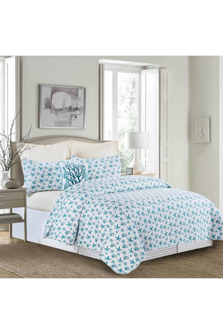 Maris Coastal Beach Cotton Quilt Set   - Reversible and Machine Washable, Main, color, Blue