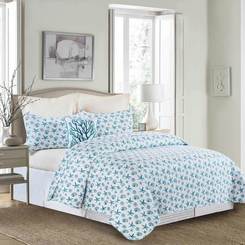 Maris Coastal Beach Cotton Quilt Set   - Reversible and Machine Washable