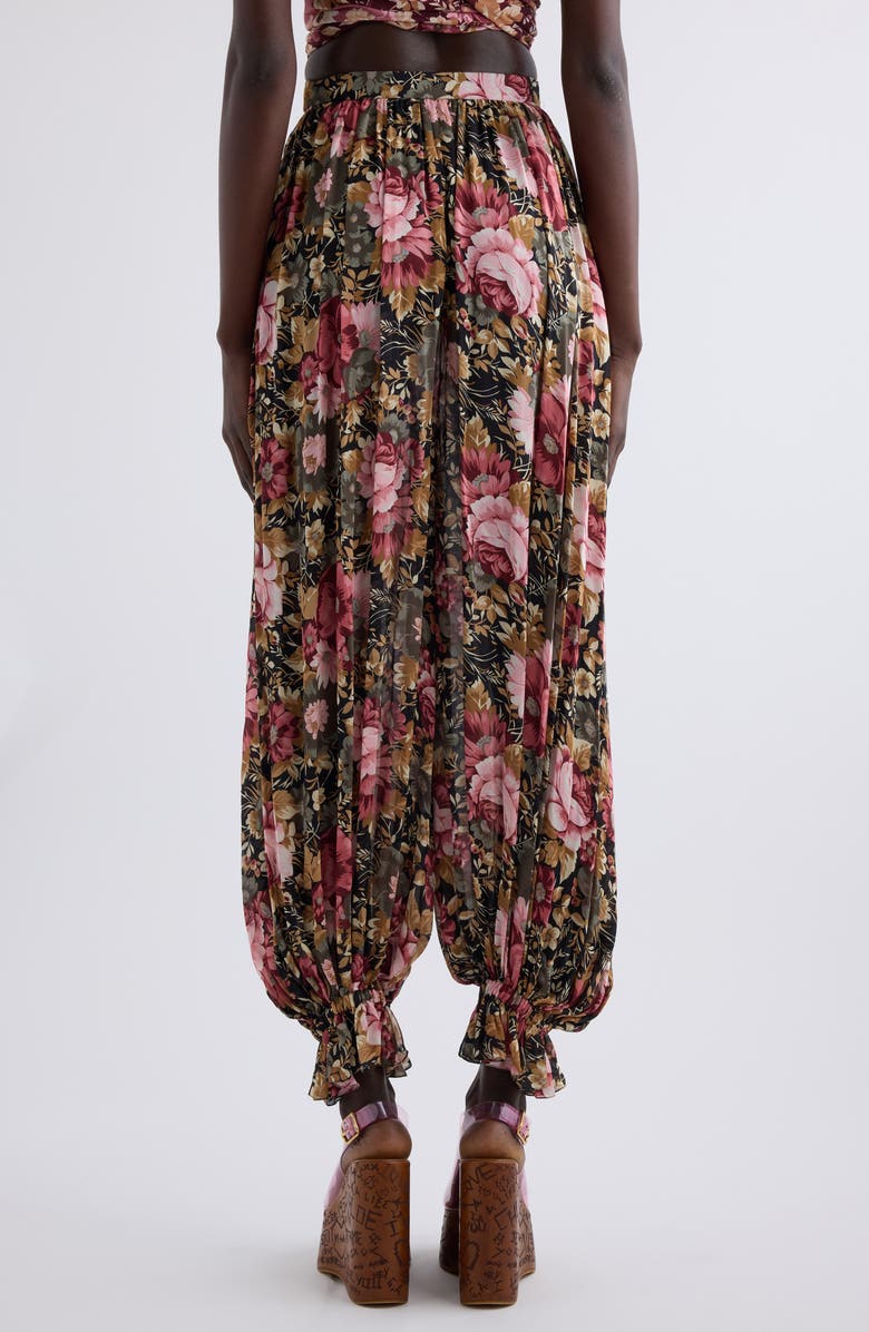 Chloé Floral Print Silk Crop Pants, Alternate, color, Black