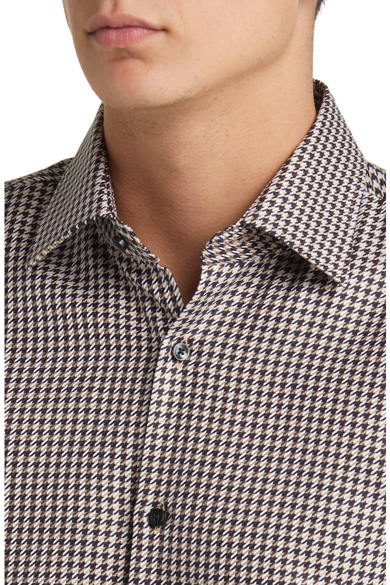 Hank Slim Fit Houndstooth Dress Shirt, Alternate, color, MED BEIGE/ BLACK