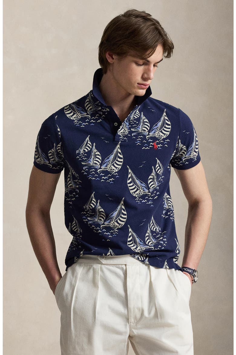 Classic Fit Sailboat Cotton Mesh Polo, Alternate, color, SAILBOAT RACE-NEWPORT NAVY
