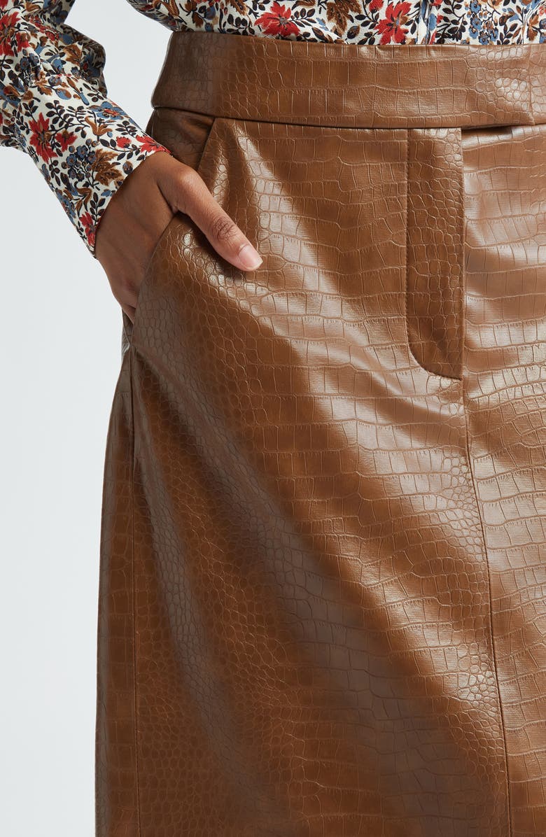 Veronica Beard Ascher Croc Embossed Faux Leather Skirt, Alternate, color, 