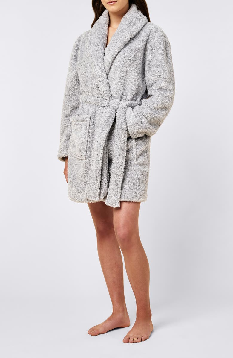 Papinelle Plush Short Robe, Alternate, color, Light Grey