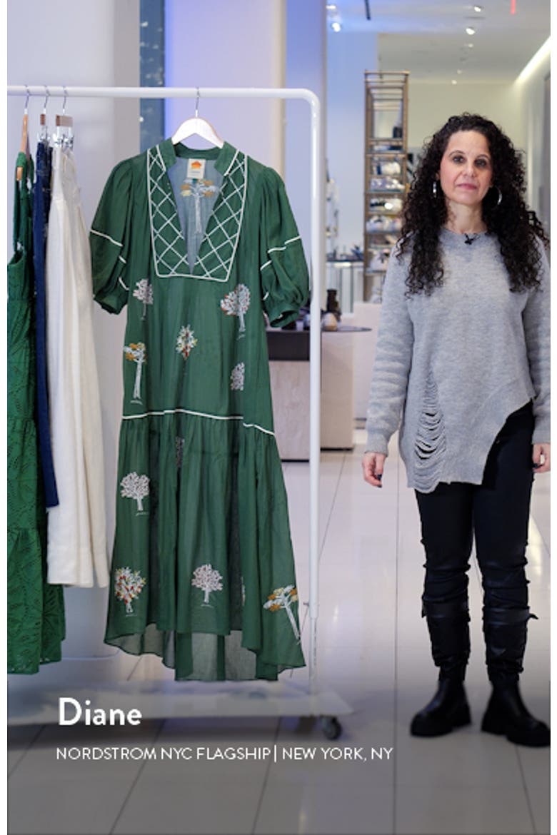 Embroidered Trees Puff Sleeve Organic Cotton Midi Dress video