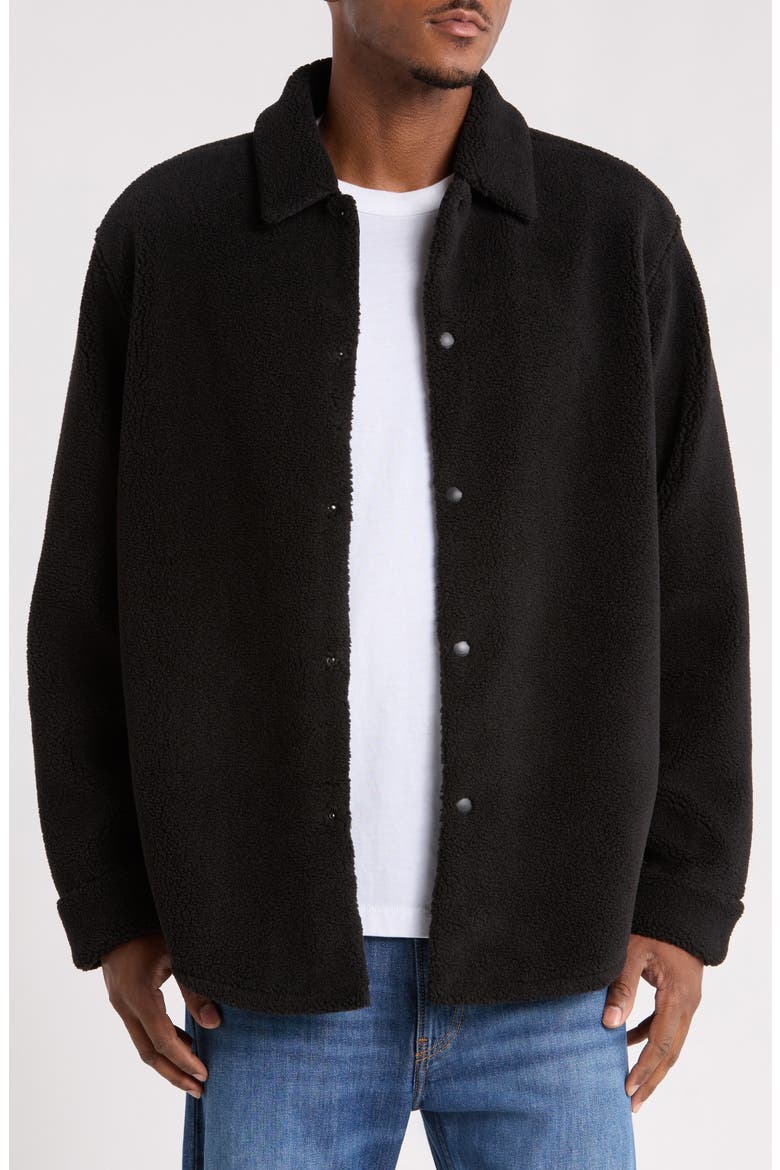 Ebolt Teddy Faux Shearling Shirt Jacket, Main, color, BLACK