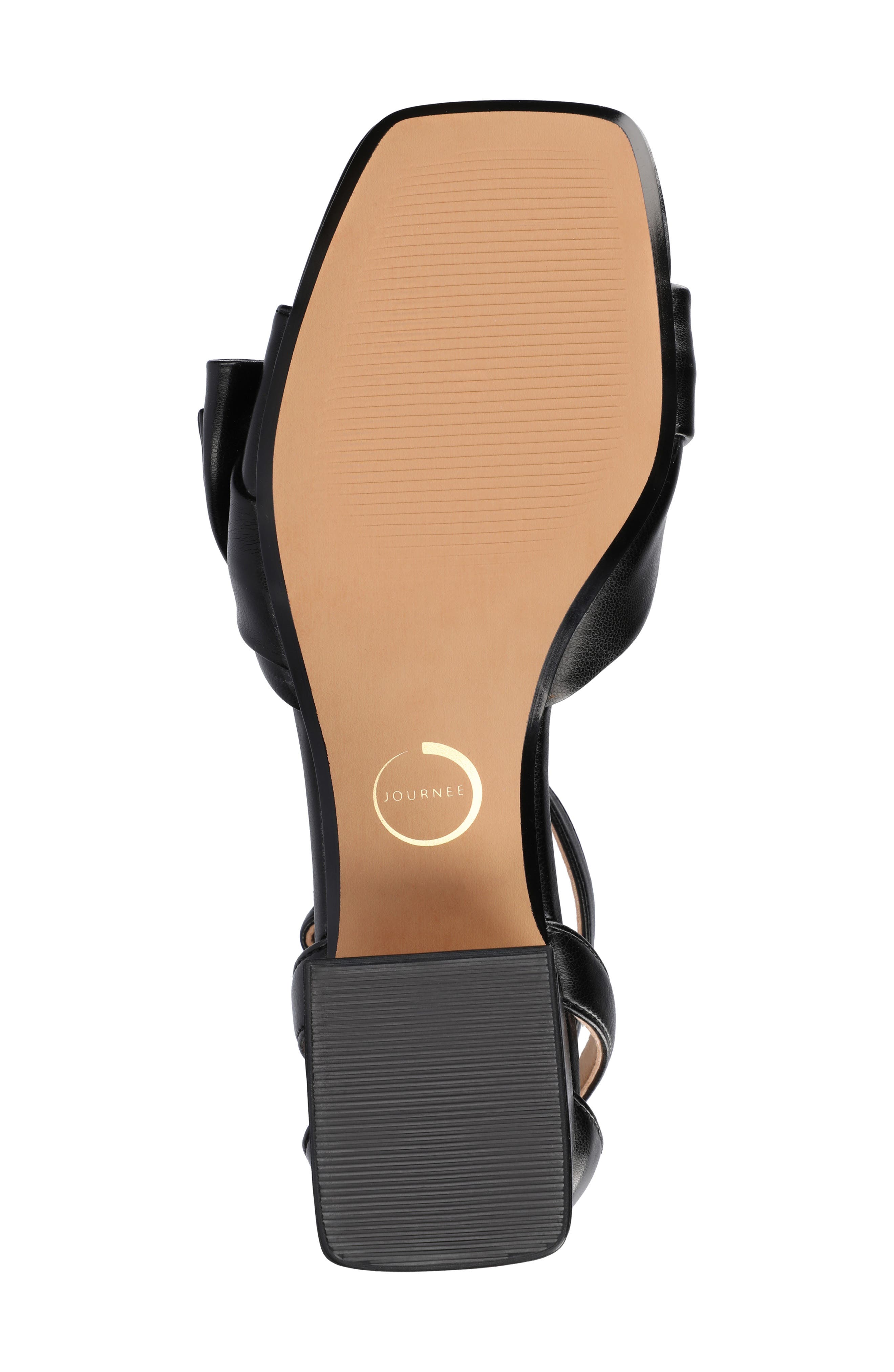 Journee Collection Zevi Bow Block Heel Sandal, Alternate, color, Black Pu
