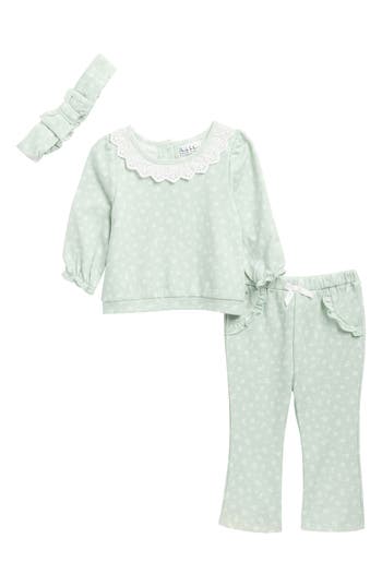 Nicole Miller Babies'  Fleece Top, Pants & Headband Set In Blue