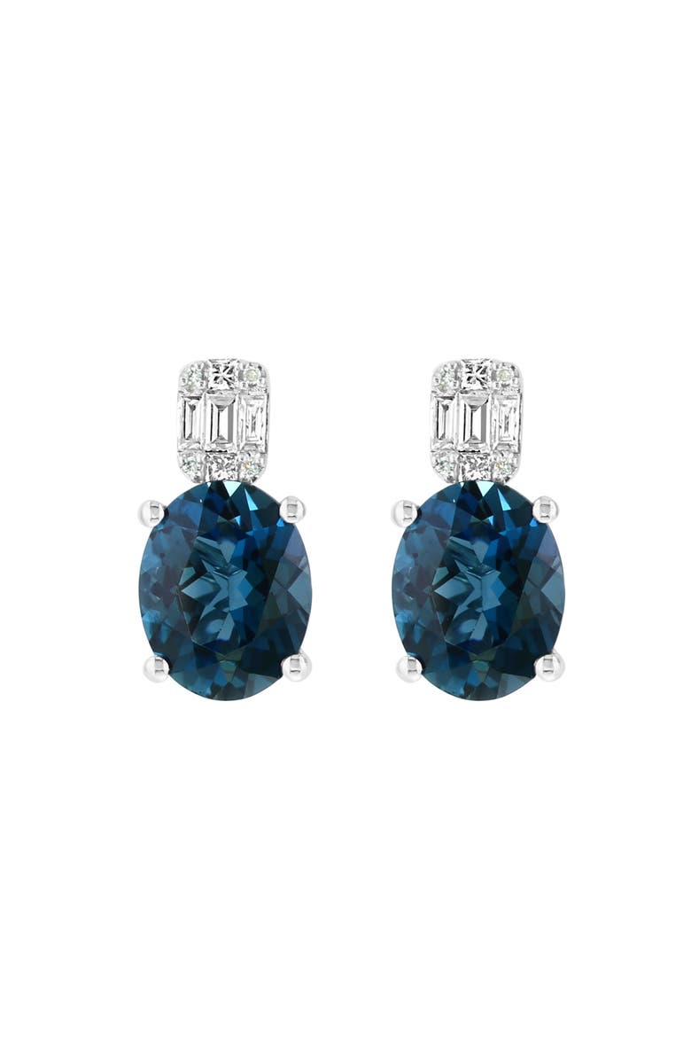 14K White Gold Oval London Blue Topaz & Diamond Drop Earrings, Main, color, 14K Gold