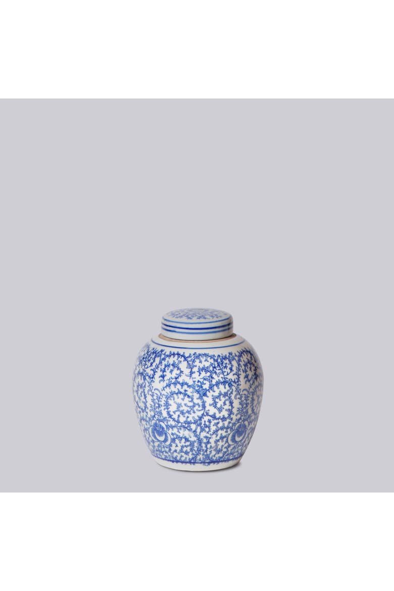 Porcelain Scrolling Peony Round Jar, Main, color, Blue + White