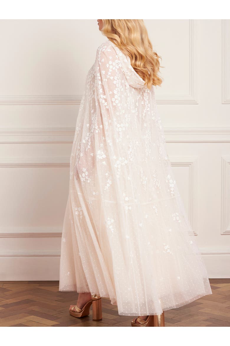 Scatter Blossom Hooded Long Cape, Alternate, color, Cream