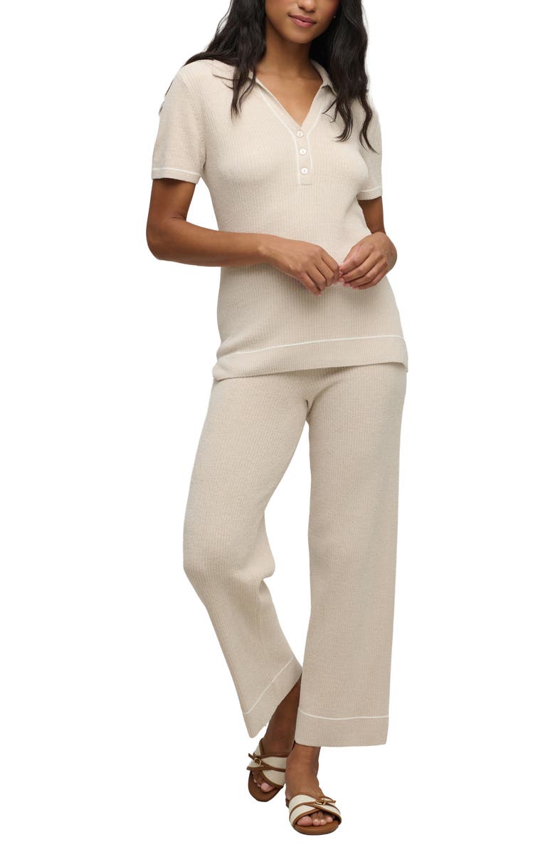 Barefoot Dreams<sup>®</sup> CozyChic<sup>®</sup> Ultra Lite<sup>®</sup> Contrast Stripe Rib Polo, Alternate, color, Stone-Pearl