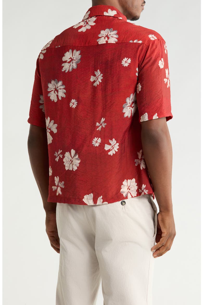 Relaxed Fit Floral Short Sleeve Button-Up Shirt, Alternate, color, RED