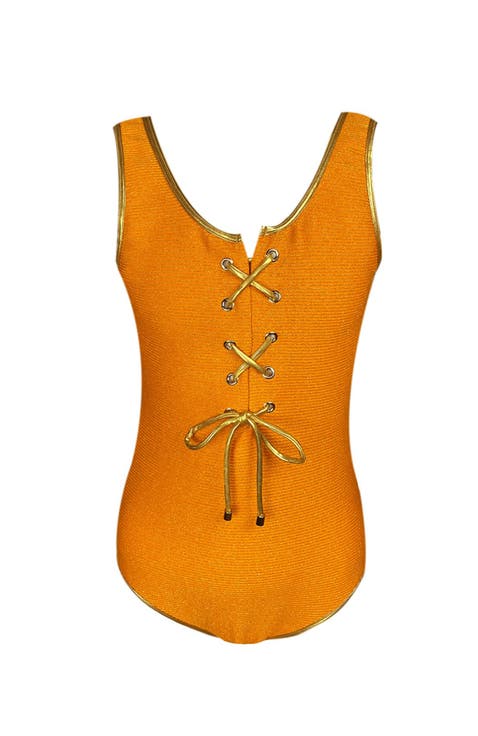 Kids' Casual Eyelet Detail Orange One-Piece Swimsuit