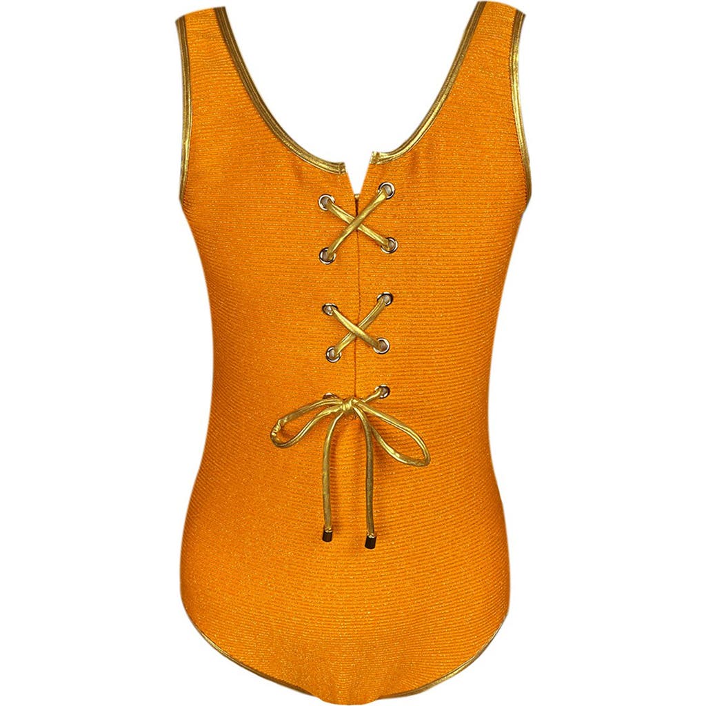 Nessi Byrd Kids' Casual Eyelet Detail Orange One-piece Swimsuit