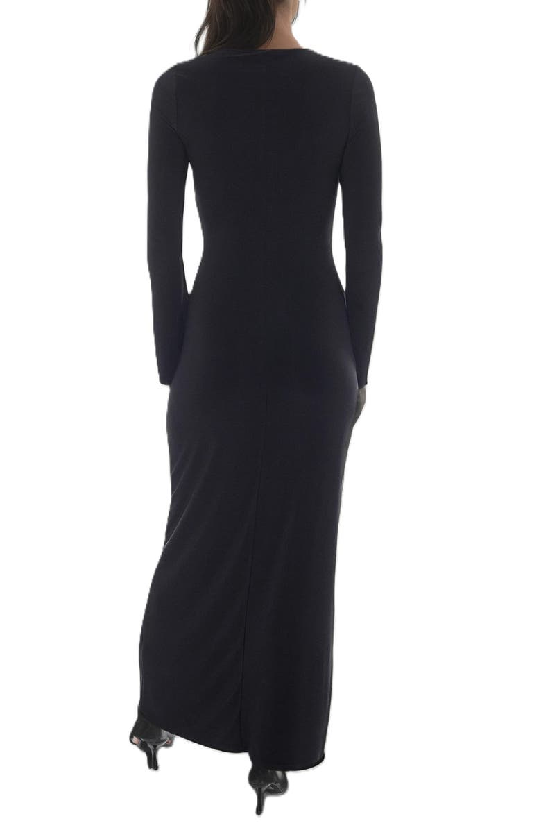 bebe Long Sleeve Keyhole Jersey Maxi Dress, Alternate, color, Black