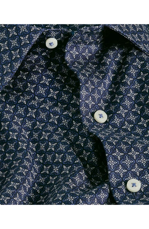 David Donahue Geometric Print Cotton Sport Shirt In Blue