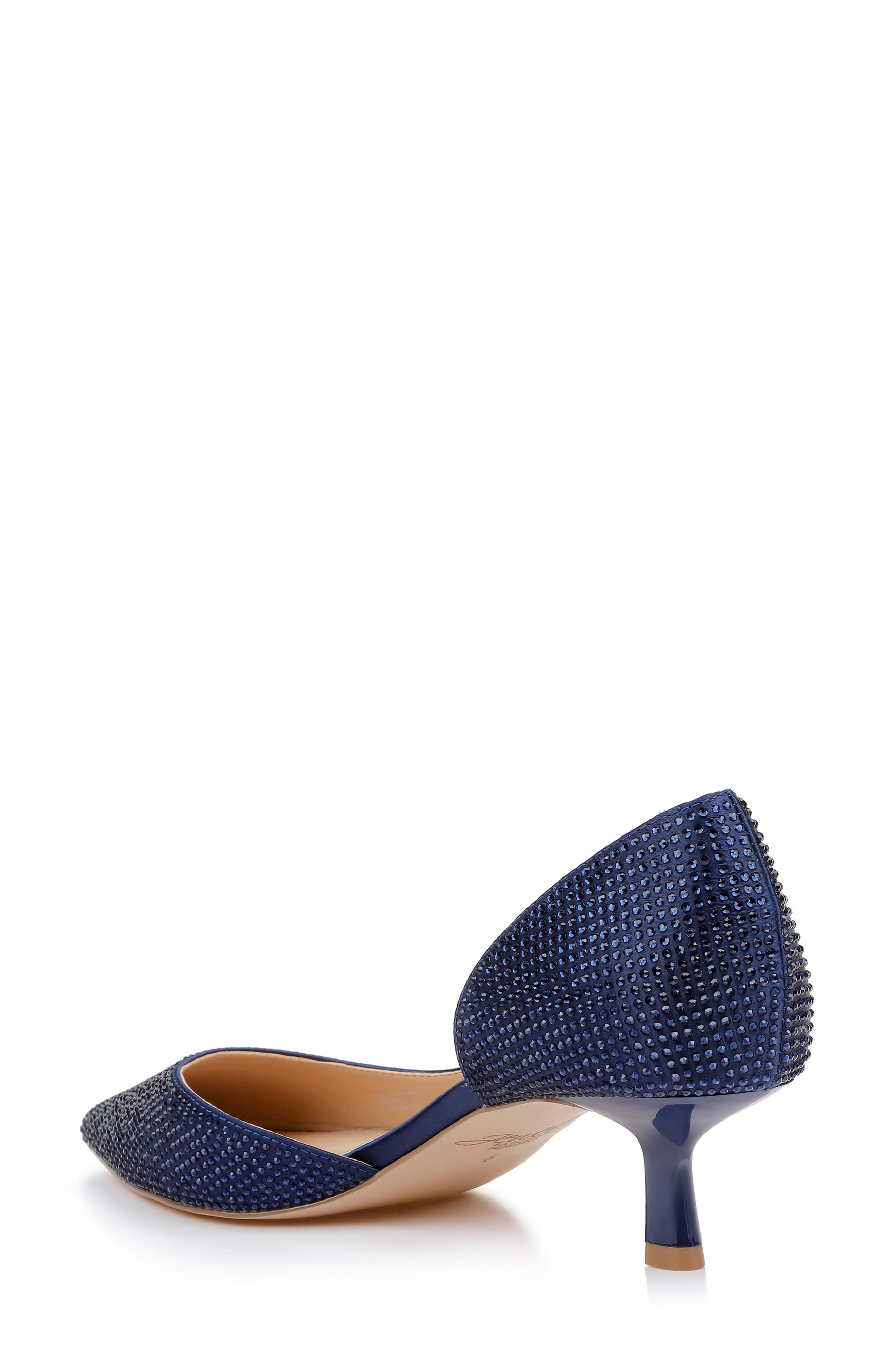 Teegan Half d'Orsay Pointed Toe Kitten Heel Pump, Alternate, color, NAVY SATIN