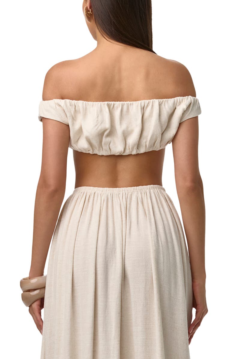 Naked Wardrobe Shirred Off the Shoulder Crop Top, Alternate, color, Cream