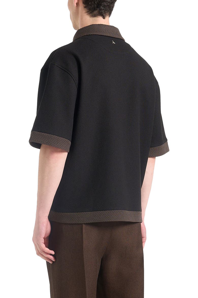 Brice Boxy Polo Shirt with Crochet Detail, Alternate, color, Black