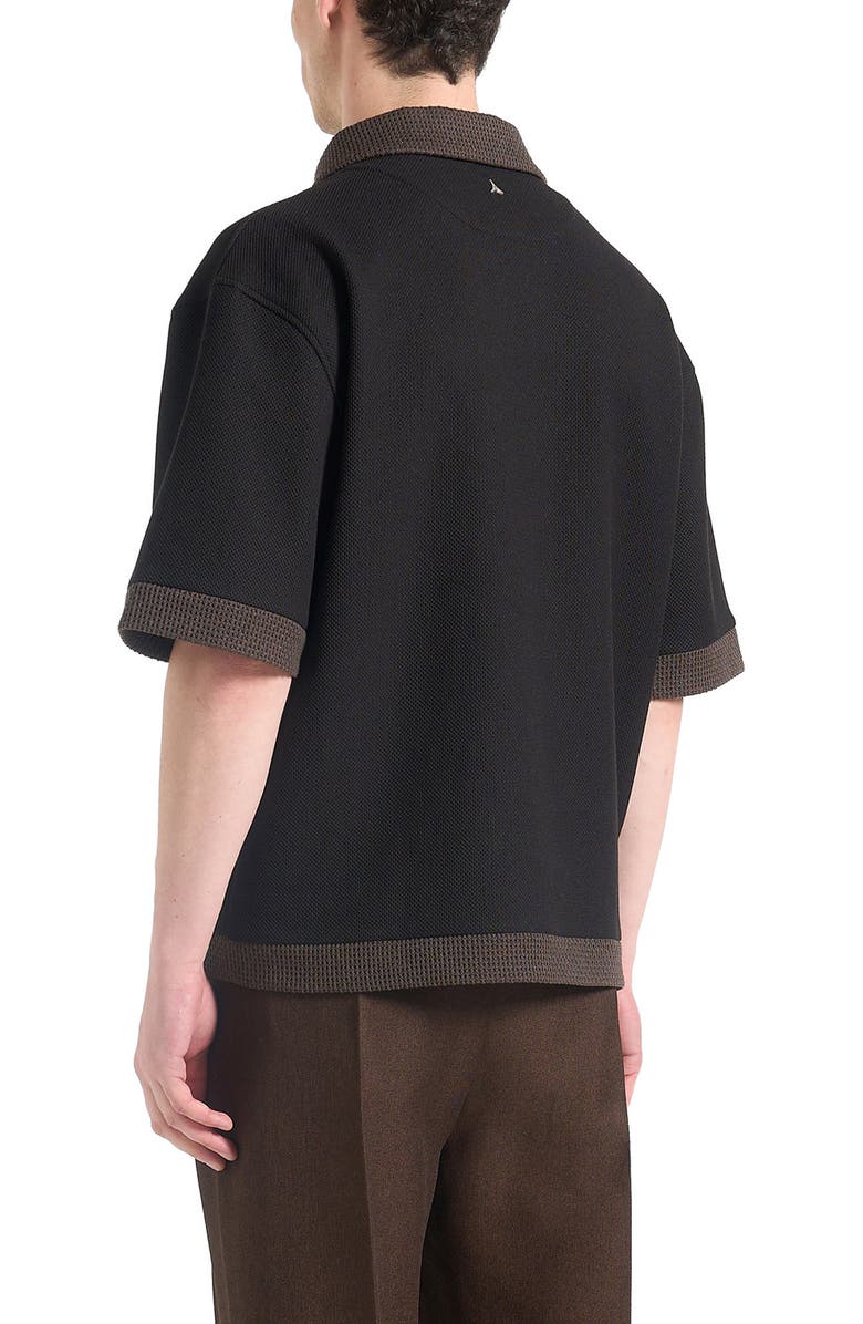 Manière De Voir Brice Boxy Polo Shirt with Crochet Detail, Alternate, color, Black