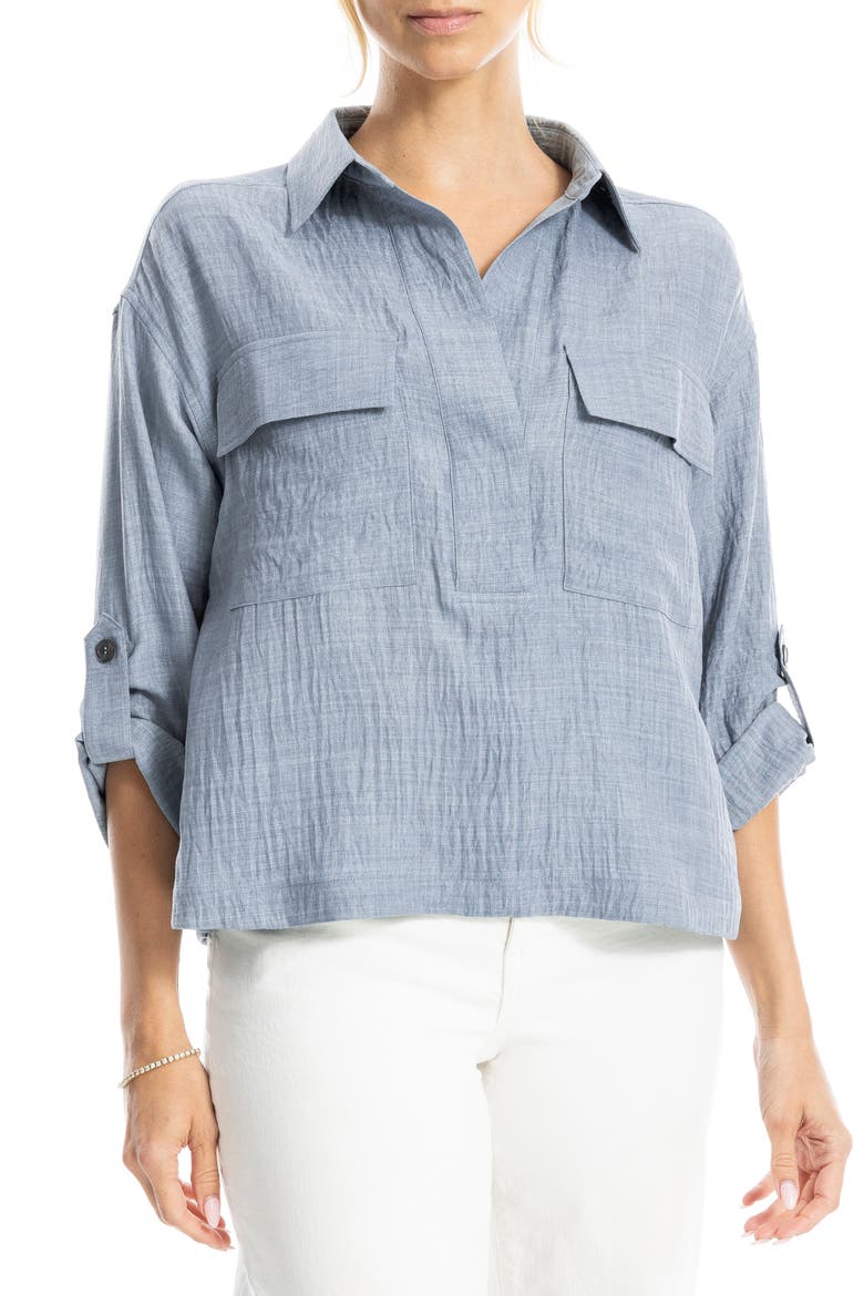 Collared Textured Shirt, Alternate, color, HEATHER BLUE STEEL