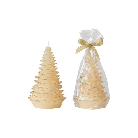 Tall Holiday Tree Shaped Candle with Gold Tips