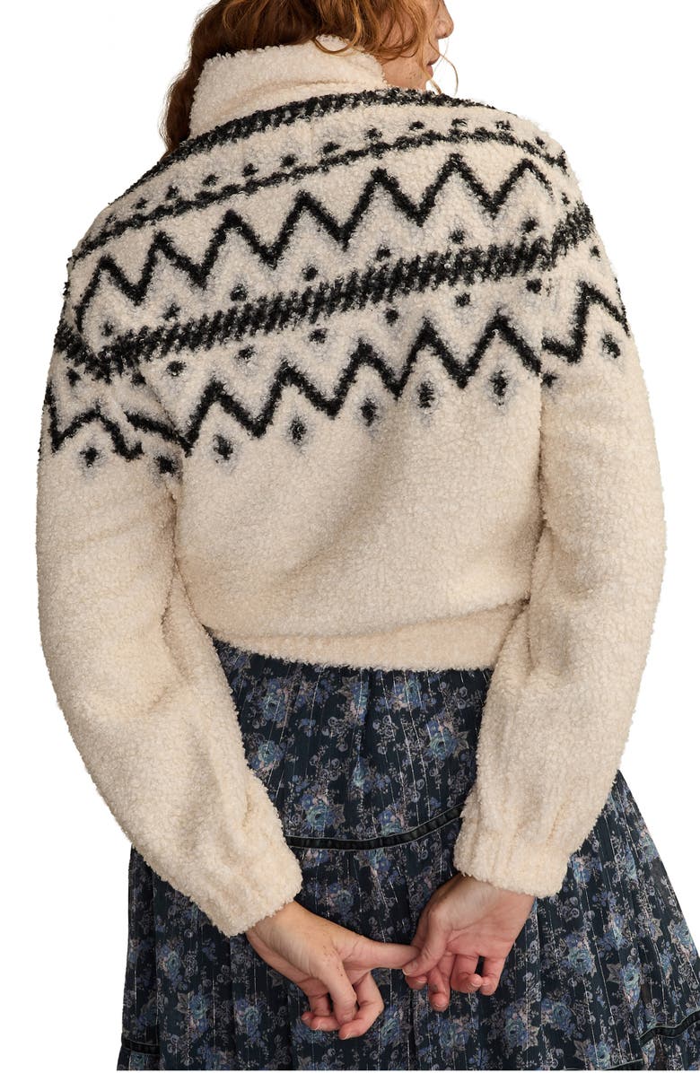 Lucky Brand High Pile Half Zip Top, Alternate, color, Black Cream Multi