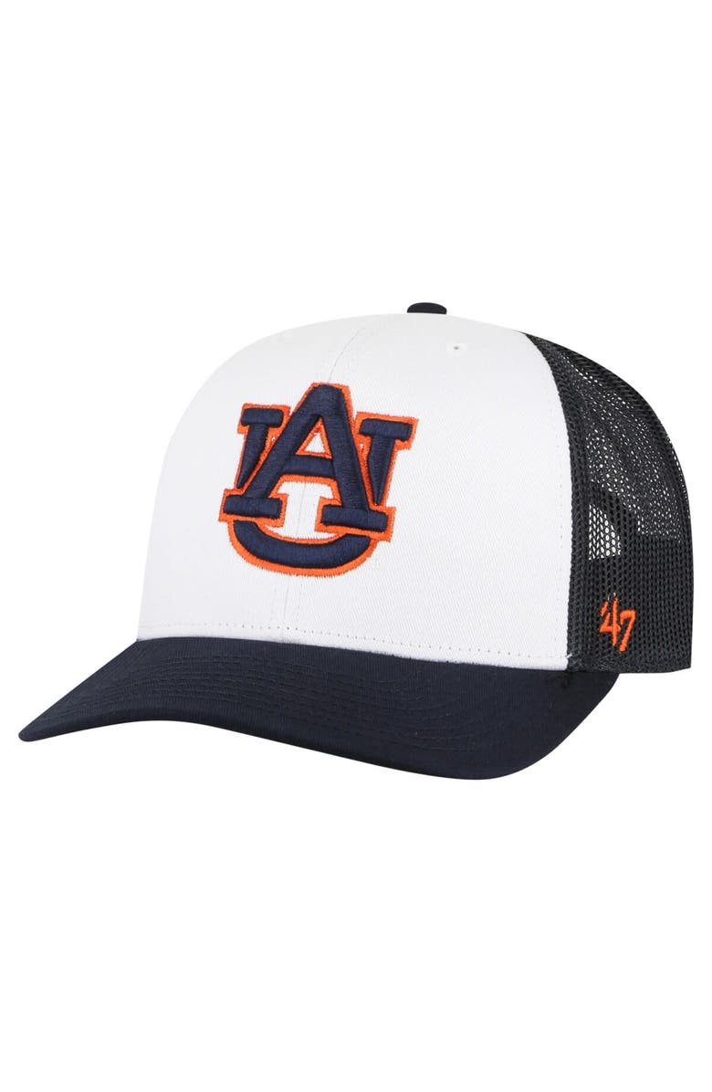 '47 Men's '47 Navy Auburn Tigers Freshman Trucker Adjustable Hat, Main, color, White