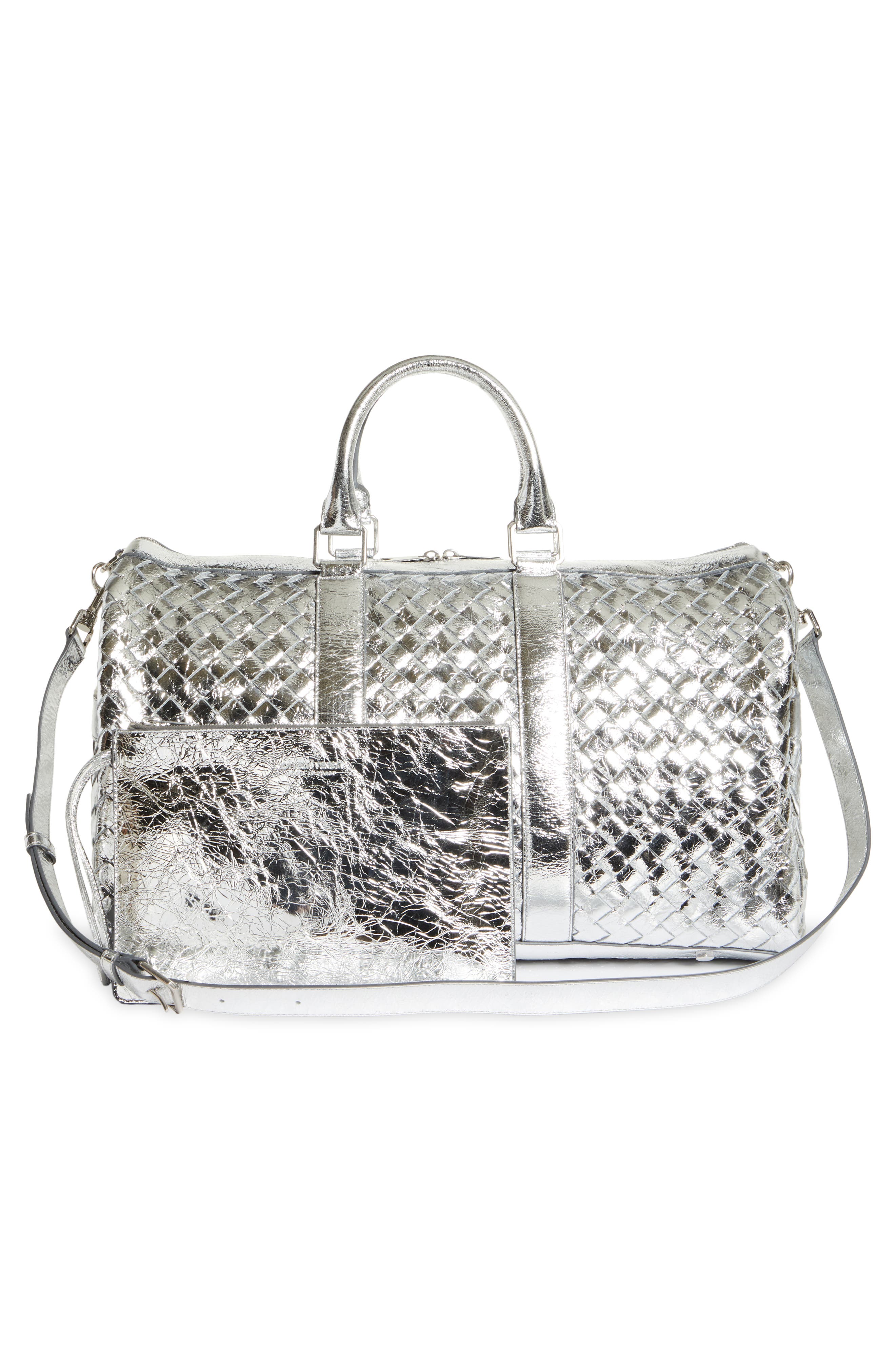 Bottega Veneta Medium Intrecciato Metallic Leather Duffle Bag, Alternate, color, 
