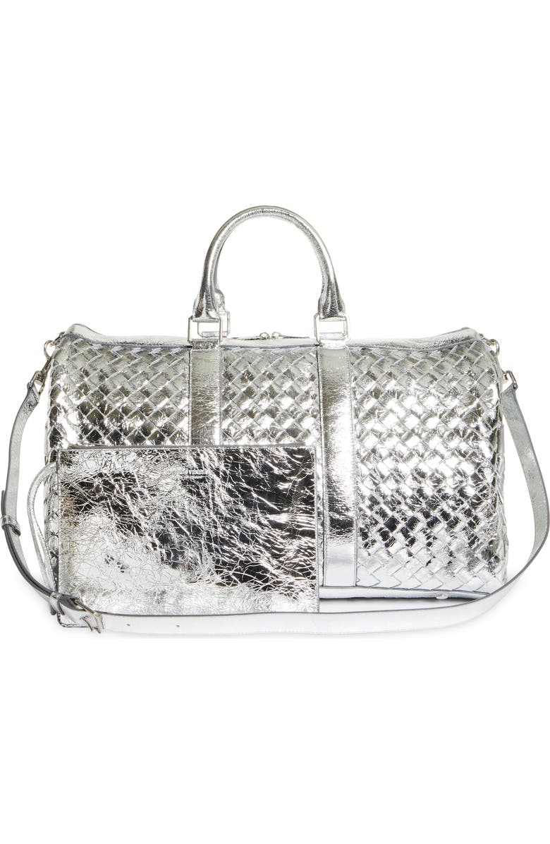 Bottega Veneta Medium Intrecciato Metallic Leather Duffle Bag, Alternate, color,