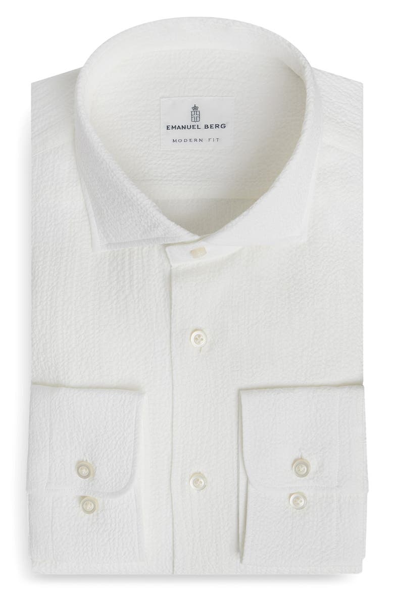Modern Fit Seersucker Dress Shirt, Main, color, WHITE