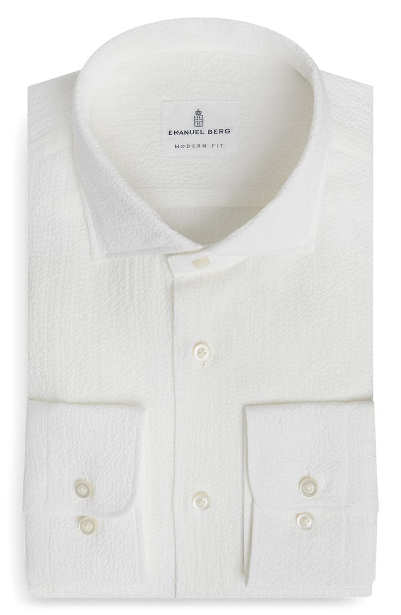 Emanuel Berg Modern Fit Seersucker Dress Shirt, Main, color, White