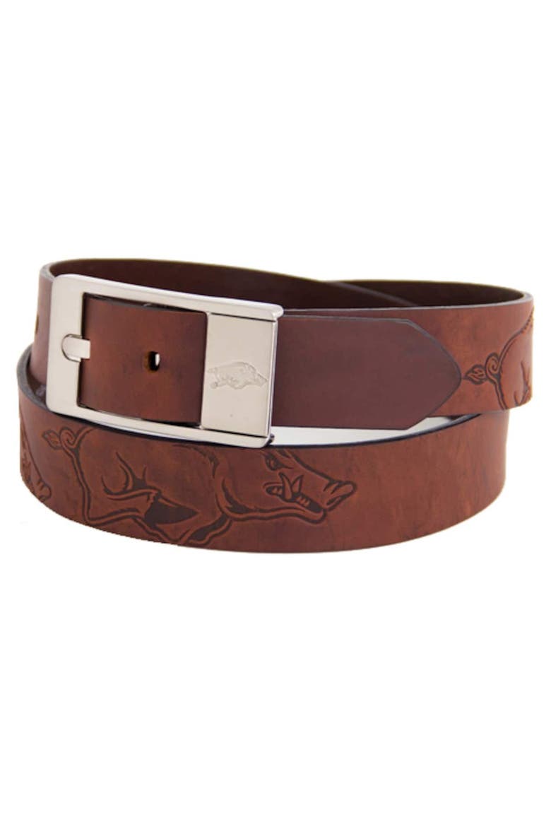 Arkansas Razorbacks Brandish Leather Belt - Brown, Main, color, Brown