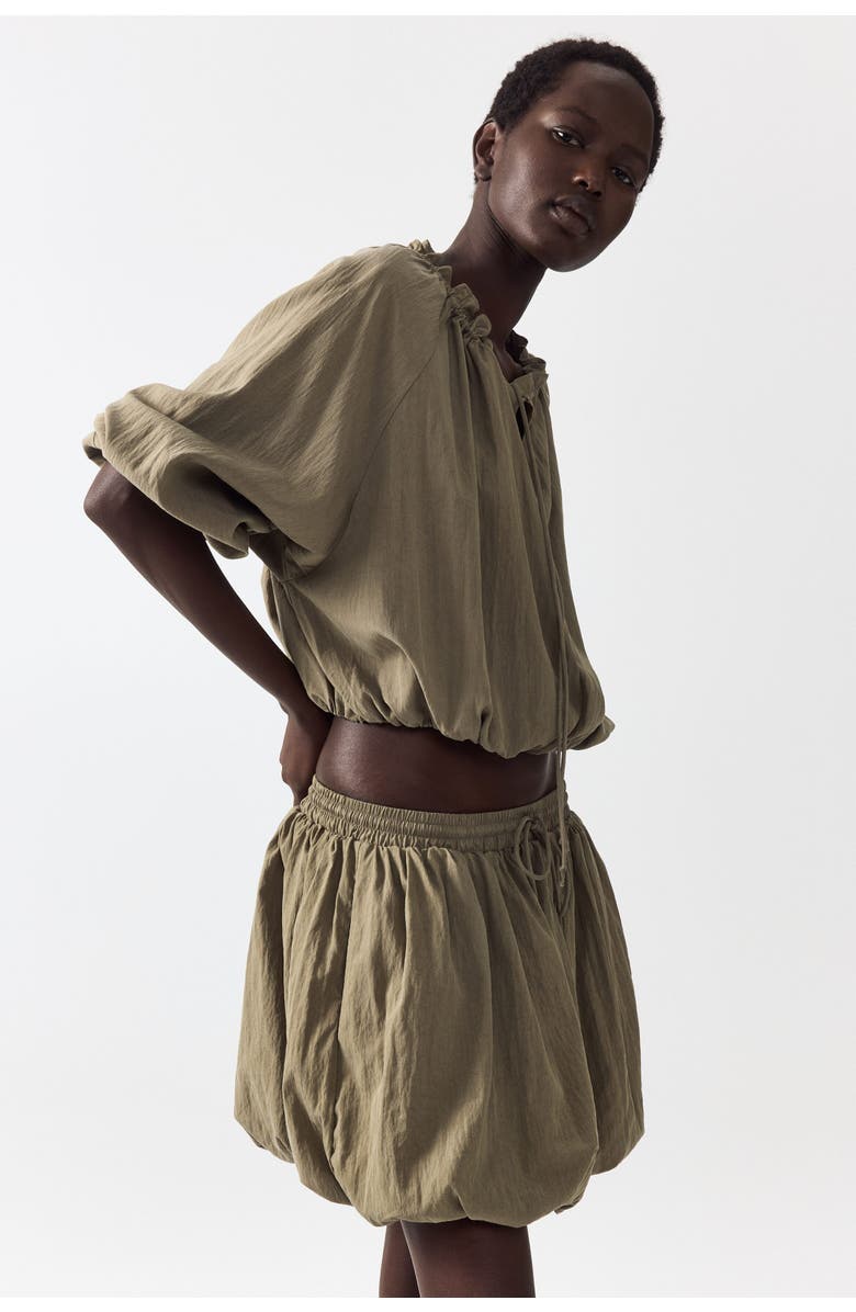 H&M Bubble-hem Skirt, Alternate, color, Light Khaki Green