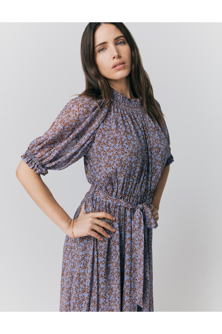 Effie Georgette Ditsy Midi Dress, Alternate, color, Purple Dot Flowers