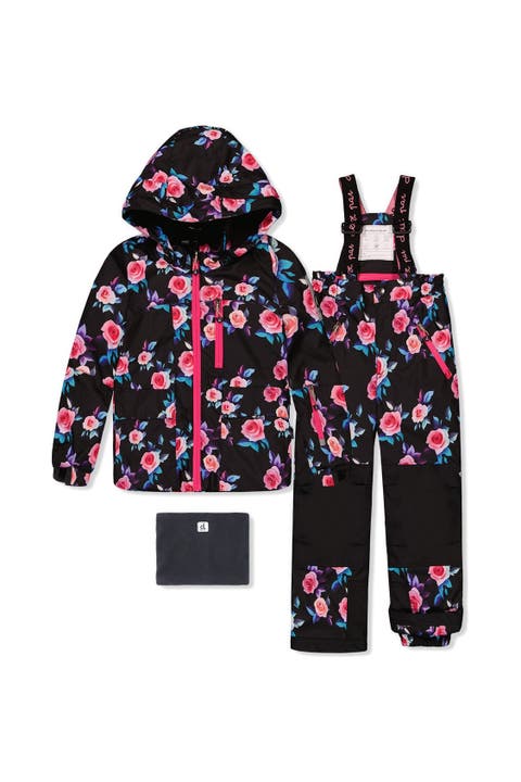 Floral Jacket & Foot Strap Pants Two Piece Snowsuit