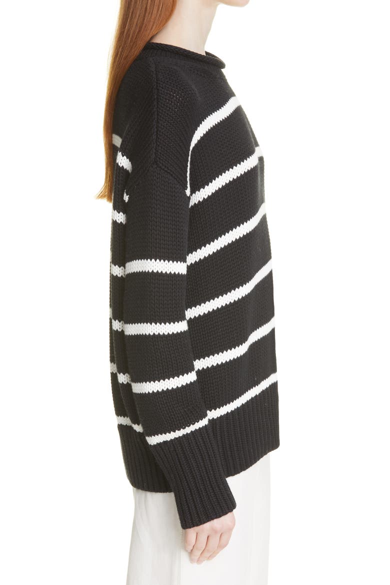 Marina Stripe Cotton Sweater, Alternate, color, BLACK/ CREAM