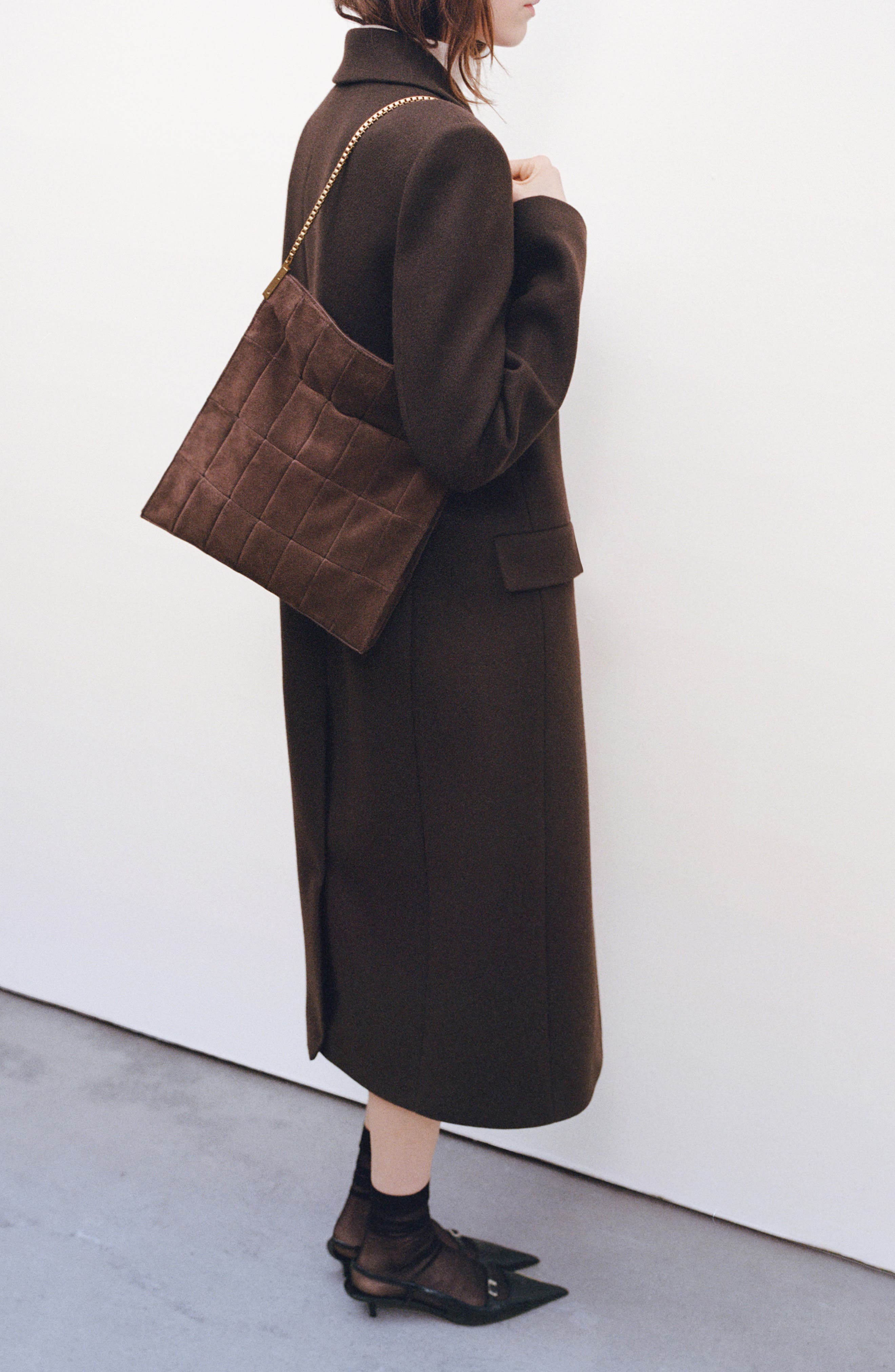 MANGO Quilted Suede Shoulder Bag, Alternate, color, 