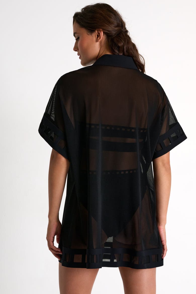 Mesh Shirt Dress With Mosaic Cutouts, Alternate, color, Black