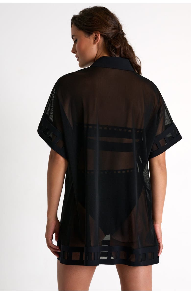 SHAN Mesh Shirt Dress With Mosaic Cutouts, Alternate, color, Black