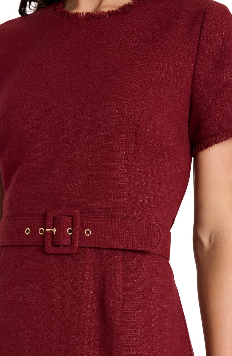 Tahari ASL Metallic Bouclé Sheath Dress, Alternate, color, Wine