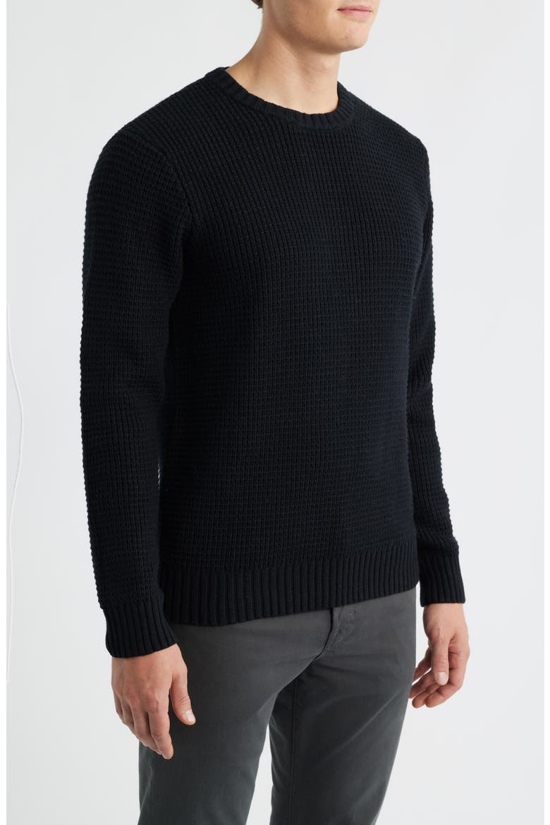 Laggan Waffle Stitch Crewneck Sweater, Alternate, color, BLACK
