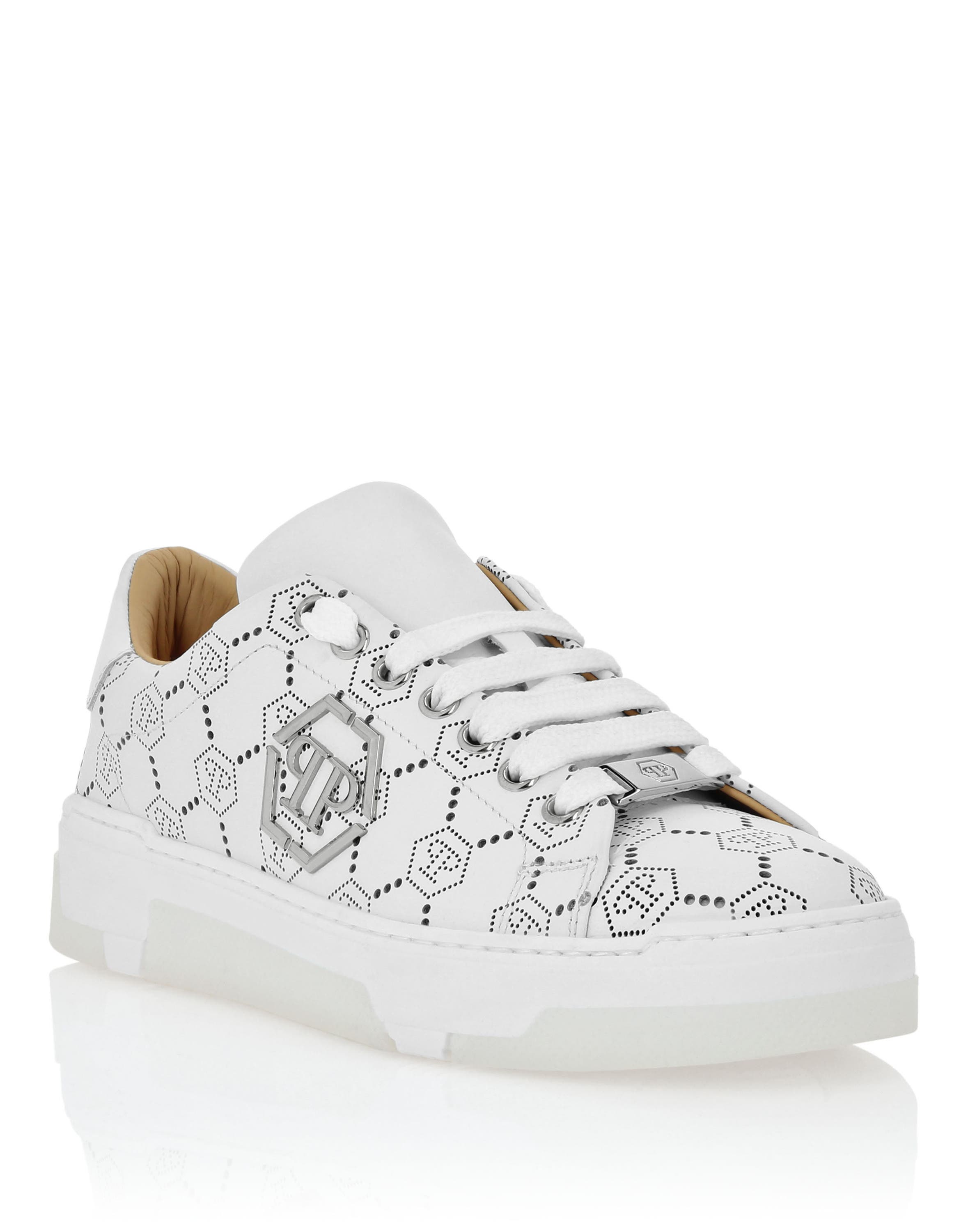 Low Top Leather Skeakers Matte Monogram Unisex, Main, color, white