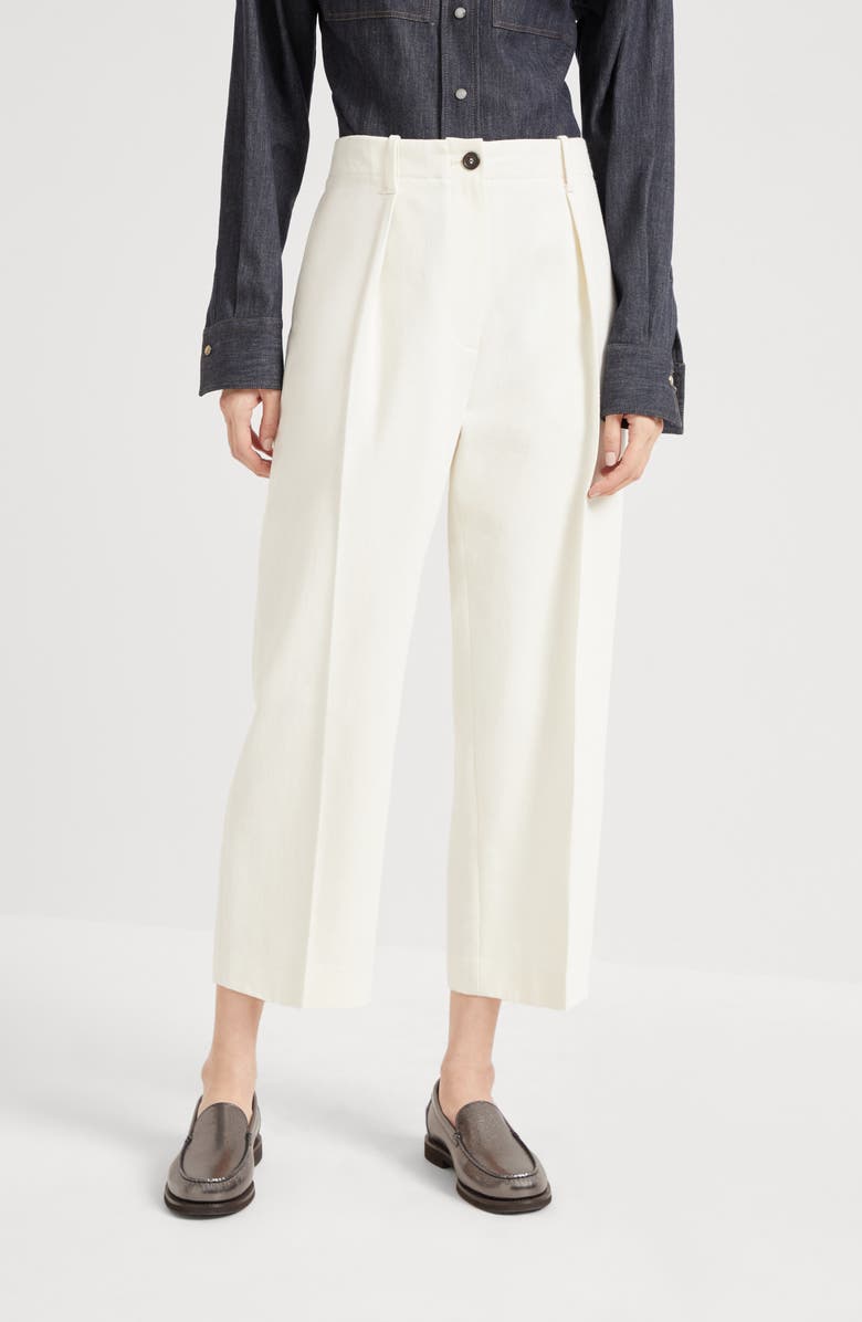 Brunello Cucinelli Pleated chino trousers, Alternate, color, Panama