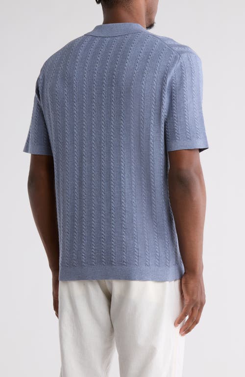 Truth Cable Johnny Collar Polo In Denim Heather